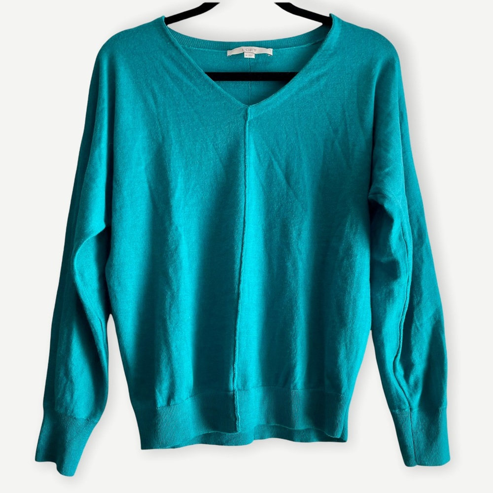 LOFT V-Neck Sweater, Turquoise, Lightweight